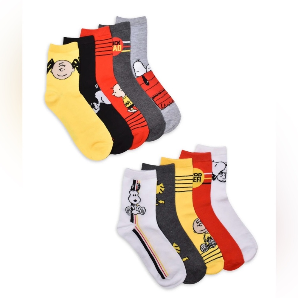 NWT Peanuts Women's Graphic Shortie Crew Socks, 10-Pack, Shoe Sizes 4-10
